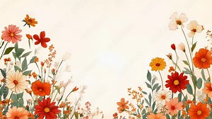 Elegant autumn garden frame with various flowers in engraving style, fall-themed illustrations.