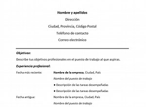 Ejemplo de Resume cronológico | Formato de Resume cronológico