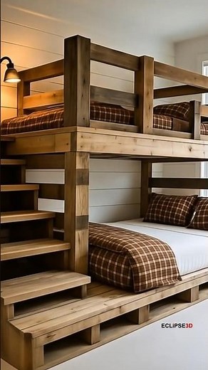 Rustic Wooden Bunk Bed Design for Cozy Bedrooms 🪵✨ #RusticBedroom #BunkBedDesign #WoodenFurniture