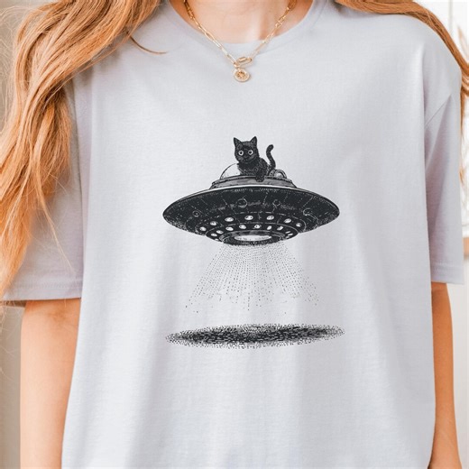 Black Cat Ufo Shirt, Alien Cat T Shirt - Etsy