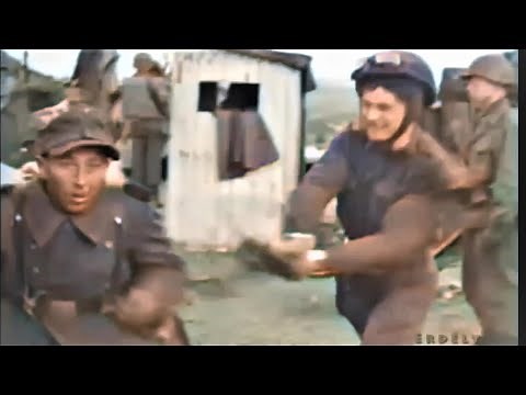 American & British Soldiers Kick & Hit German Prisoners With Guns Tangermünde Bridge Germany 5/10/45