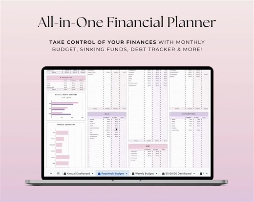 Annual Budget Google Sheets Spreadsheet Monthly Weekly Biweekly Paycheck Budget Planner Debt Tracker Bill Calendar 50/30/20 Ultimate Budget - Etsy