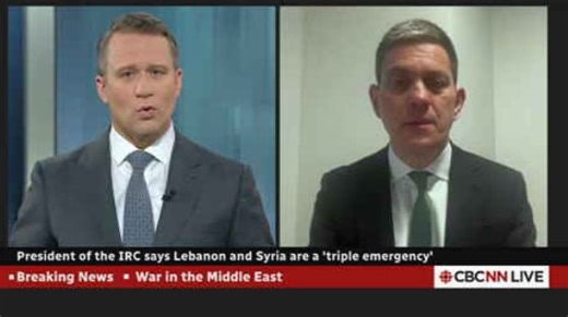 CBC's David Common talks with IRC President David Miliband about his recent trip to Syria and Lebanon.