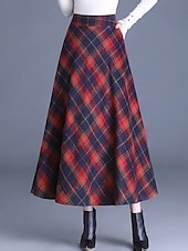 Women's Plaid Skirt Long Skirt Elegant Retro Vintage Maxi High Waist Skirts Plaid Color Block Pocket Long Micro-elastic Daily Casual Daily Black Red Khaki Fall 100% Polyester 2025