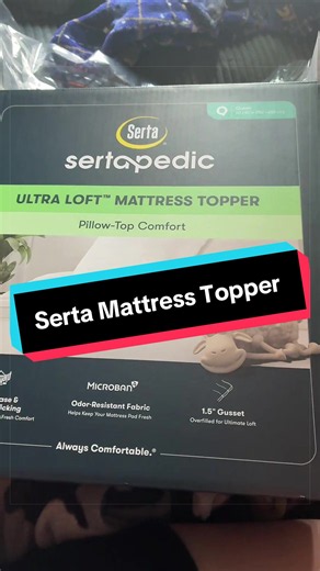 Got this mattress topper from Walmart to help with my old lady back. Will update on here if it helps. #serta #mattresstopper #bed #fyp #sertapedic