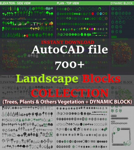 Autocad Landscape Blocks Collections Cad File - 700   Blocks - Landscaping, Trees, Plants & Other Vegetation - Etsy