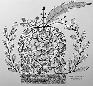Life Compass Pen Drawing: Emotional Well-being Art