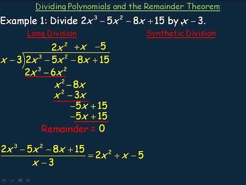 Dividing Polynomials and The Remainder Theorem Part 1