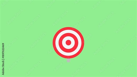 Target Mission, Bull Eyes and Arrow Flat Animation Cartoon Icon. 4K Video Transparent Alpha Channel. Editable Animated Icon on Green Screen Transparent Background.