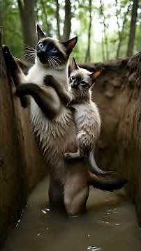 Tiny Siamese Kitten Drowns in Hole… Mom Falls In Too! Brave Puppy Rescues Both! 🐱🐶❤️ #SiameseCat
