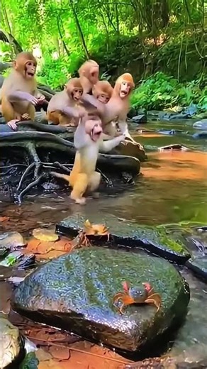 Monkey Teases Crab… and Instantly Regrets It! Whole Troop Bursts into Laughter