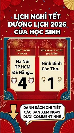 Lịch nghỉ tết Dương lịch 2026 của học sinh cả nước MỚI NHẤT Các tỉnh cho học sinh nghỉ Tết 4 ngày