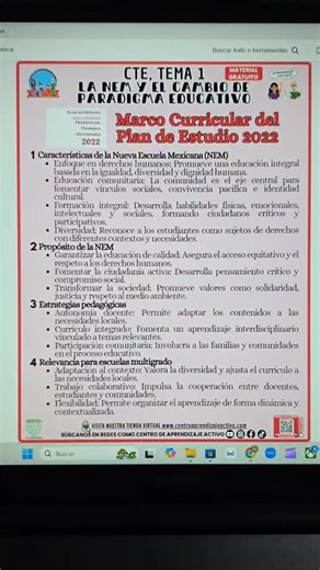 Resumen Rápido Marco Curricular Plan de Estudios 2022 TEMA 1 NEM Cambio Paradigma Octava Sesión CTE | CEAA: Centro de Aprendizaje Activo