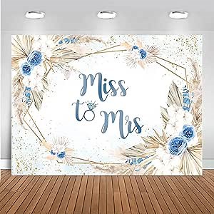 Mocsicka Miss to Mrs Backdrop Blue Bridal Shower Backdrop Decorations 8x6ft Boho Something Blue Bridal Shower Background for Bride to Be Wedding Shower Party Decortions Photo Booth Props