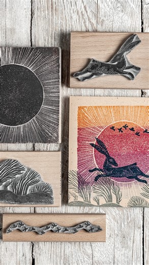 Noolibird on Instagram: "Despite an almost endless feeling dark and wet winter… Spring is very definitely on its way! ☀️💛🌿 Looking ahead to that positive feeling with our mythical hare and winter sunrise stamps… there’s a full tutorial on our YouTube channel with lots more in the pipeline Have a lovely weekend all 🥰✨ #cardmaking #handmadecards #stamping #cardmakingideas"