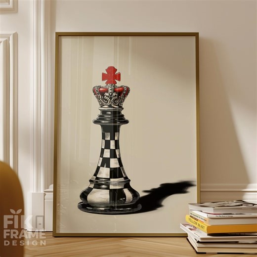 Chess King Wall Art, Crown Strategy Illustration, Modern Minimal Chess Decor Poster Digital Download - Etsy