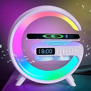 Wireless Charger Pad Stand Speaker with RGB Night Light 15W Fast Charging Station for iPhone & Samsung