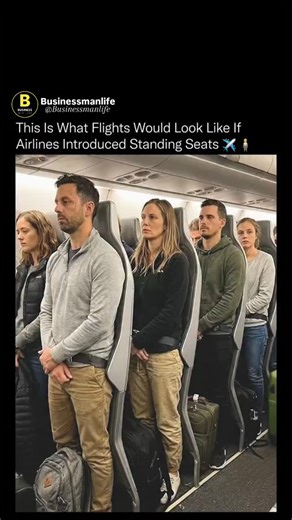 Business | Motivation | News on Instagram: "To slash ticket prices, airlines have seriously studied replacing traditional seats with upright standing positions on short flights, a move that would completely redefine what "economy class" means The concept focuses on ultra-short routes, where passengers would remain semi-upright using padded supports instead of full seats. By fitting more passengers per cabin and reducing aircraft weight, airlines could dramatically lower fuel consumption and oper