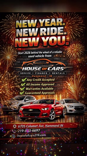 🚗 FINANCE YOUR NEXT CAR AT HOUSE OF CARS! 🚗 🏁 Easy Online Credit Application: 🔗 Apply now at houseofcars219.com/creditapp 🚨EVERYONE IS APPROVED! YOUR JOB IS YOUR CREDIT🚨 Filling the application is as easy as 1-2-3 💥 Why Finance with Us? ✅ No Credit? No Problem! ✅ Bad Credit? No Problem! ✅ ITIN Accepted ✅ Fast Approval Process 📍 Visit us at 6705 Calumet Ave, Hammond, IN 📞 Call us at (219) 803-6697 🌐 houseofcars219.com Don’t let financing hold you back – drive home in your dream car toda