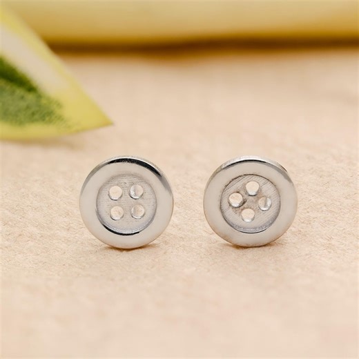 Button Stud Earrings Sterling Silver Sewing Gift Minimalist Button Jewelry