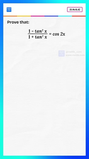 Most students try to memorize trigonometric identities… but this one is way easier when you prove it once We start from the left-hand side, rewrite tan x using sine and cosine, simplify step by step, and boom it turns straight into cos two x. No memorization. Just logic. Save this for revision and follow for more IB Math proofs #IBMath #Trigonometry #MathProofs #IBAA #IBAI #HighSchoolMath #MathReels #StudySmart #ExamPrep #learnmath