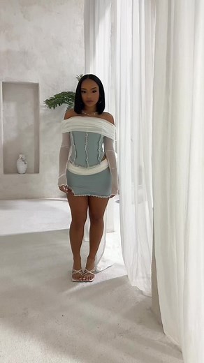 Denim Dreams Mesh Denim Top & Skirt Set