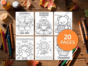 Thanksgiving Coloring 20 Pages for Kids Printable