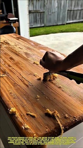 Satisfying Wood Surface Cleaning Technique Using a Scraper Tool.