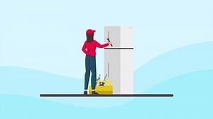 Animated of refrigerator technician performing home maintenance. Technicians repair machines and electronic devices concept. Full length animated illustrations. High quality 4k footage