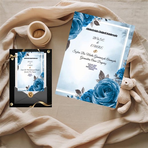 Animated Blue Floral Wedding Invitation, Luxury Envelope Opening Video Invite (MP4) - Etsy
