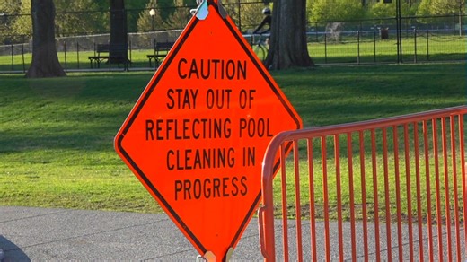 Workers are once again getting rid of a year's worth of goose poop at the reflecting pool