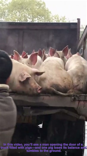 Pig Falls as Truck Door Opens: Livestock Handling