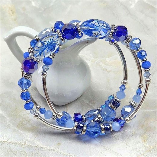 Blue Adjustable, 3-coil Memory Wire Bracelet, Custom Orders Available - Etsy