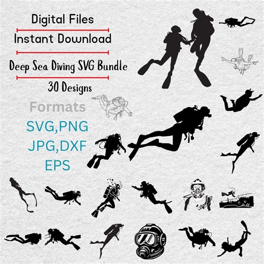 Sea Diving SVG Bundle: Deep Sea, Scuba Diver Clipart, Nautical Cut Files (digital Download) - Etsy