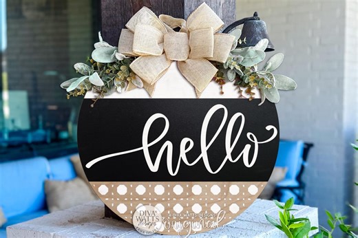 Round Door Hanger SVG Hello Script Front Door Sign SVG Laser Cut File Layered Welcome Sign SVG Porch Decor Glowforge Lightburn - Etsy