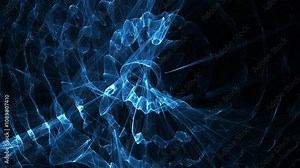 Beautiful electric blue and cyan complex 3d fractal animation. Complex patterns. Evolving abstract organic forms. Multidimensional, warping, morphing forms. Cinematic physics background.