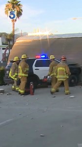 A stolen vehicle suspect is in custody after a pursuit ended in multiple crashes Wednesday night in Pasadena, resulting in the hospitalization of three people — including a Los Angeles Police Department officer. Details: https://ktla.com/news/local-news/video-shows-lapd-cruiser-try-to-stop-pursuit-suspect-crash-into-building/ | KTLA 5 News