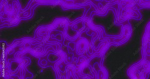 Abstract noisy and grungy purple color moving and glowing topology lines on a Black background seamless looped animation. Abstract moving topographic map lines. Moving waving lines on black background