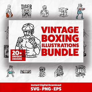 Vintage Boxing Illustrations Bundle | Retro Boxer Clipart (SVG, PNG, EPS) (digital Download) - Etsy