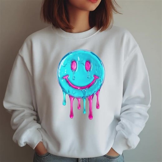 Neon Melting Smiley Face Design | Y2K Graphic (PNG) - Etsy