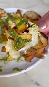 Get obsessed with Grilled Brie with Peaches and Pesto! https://thebakermama.com/recipes/grilled-brie-with-peaches-and-pesto/ | The Bakermama