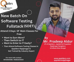 "Qspiders Rajajinagar" is now providing the orientation class which shall open the doors for successful careers✨✨ . Without Paying From Your Pockets!🤩 . Demonstration Available Now in "OFFLINE" 😊 . Learn from the Industry Experts😎 Be the best employee that you can be by updating skills to SDET😍 . "Avail 3 days of FREE Demonstration Classes" by "MR.PRADEEP ALDUR" registering for it right now 📞Call us on 91 99726 55088/9686300600 To Book your slot.✔🗓 #learnsoftwareskills #placementshub #manu