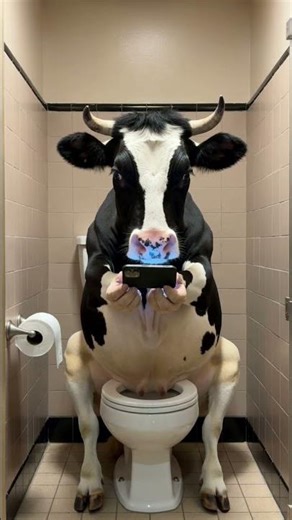 Cow Caught Using a Phone on the Toilet 😂 Funniest Animal Meme Ever!