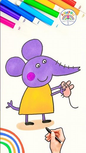 Peppa Pig Emily Drawing | Draw Emily Elephant Simple 🌈🐽 #peppapig #shorts #forkids