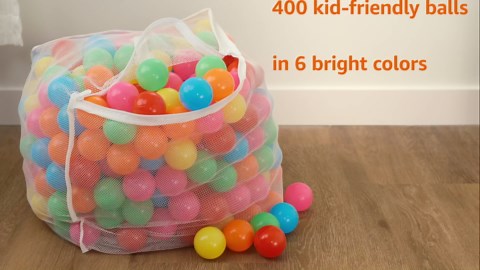 Amazon Basics BPA Free Crush-Proof Plastic Ball, Pit Balls with Storage Bag, Toddlers Kids 12+ Months, Pack of 400 Balls, 6 Bright Colors