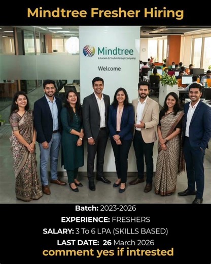 Mindtree Fresher Hiring 2026 | 3 to 6 LPA Salary | Engineering Jobs for 2023-2026 Batch