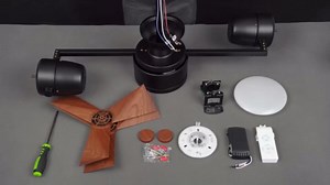 Double Ceiling Fan with Light: 360° Rotational Outdoor Ceiling Fan Twin Head - Black and Walnut Fan Ceiling Fixture for Patio Porch Living Dining Room Bedroon - Dual Fan LED Light