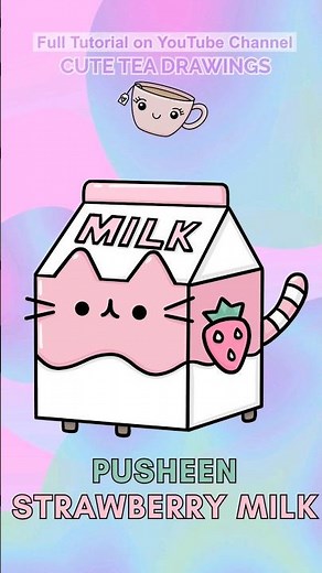 How To Draw Pusheen Strawberry Milk Carton #pusheen #strawberrymilk #howtodraw