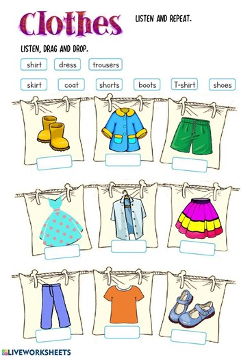 Clothes online worksheet for Grades 1-2