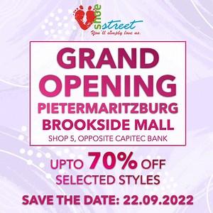 Hello, Pietermaritzburg! Shoe Street is opening tomorrow, Thursday 22nd September at the Brookside Mall 🙌 Don’t miss out on incredible exclusive opening specials and save upto 70% off selected styles. Find us at Shop 5, Opposite Capitec Bank. #footwear #shoestreet #shoes #shoponline #fashion #sneakers #sandals #shoestreetstunner #pmb #pietermaritzburg | Shoe Street
